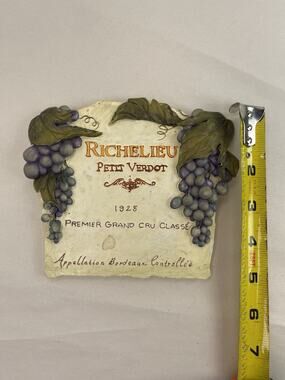 Vintage Richelieu Petit Verdot 1928 Wine Label Wall Plaque Decor Grapes Resin